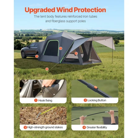 SucceBuy SUV Tent for Camping Waterproof PU2000mm Spacious Double Layer Design SUV Camping Tent with Shade Awning , Mesh Windows - Image 4