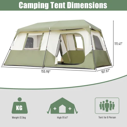 8 Person Camping Tent Setup in 60 Seconds with Rainfly & Windproof Tent with Carry Bag for Family Camping & Hiking - Image 2