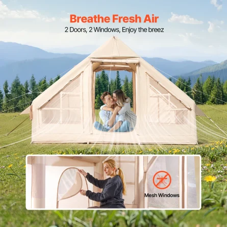 SucceBuy Inflatable Tents for Camp Easy Setup Blow up Tent with Hand Pump 300D Oxford Tent with Stove Jack Storage Bag Included - Image 3